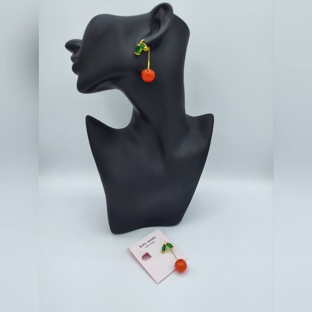 NWT Kate Spade Vibrant Red and Green Cherry Drop Earrings